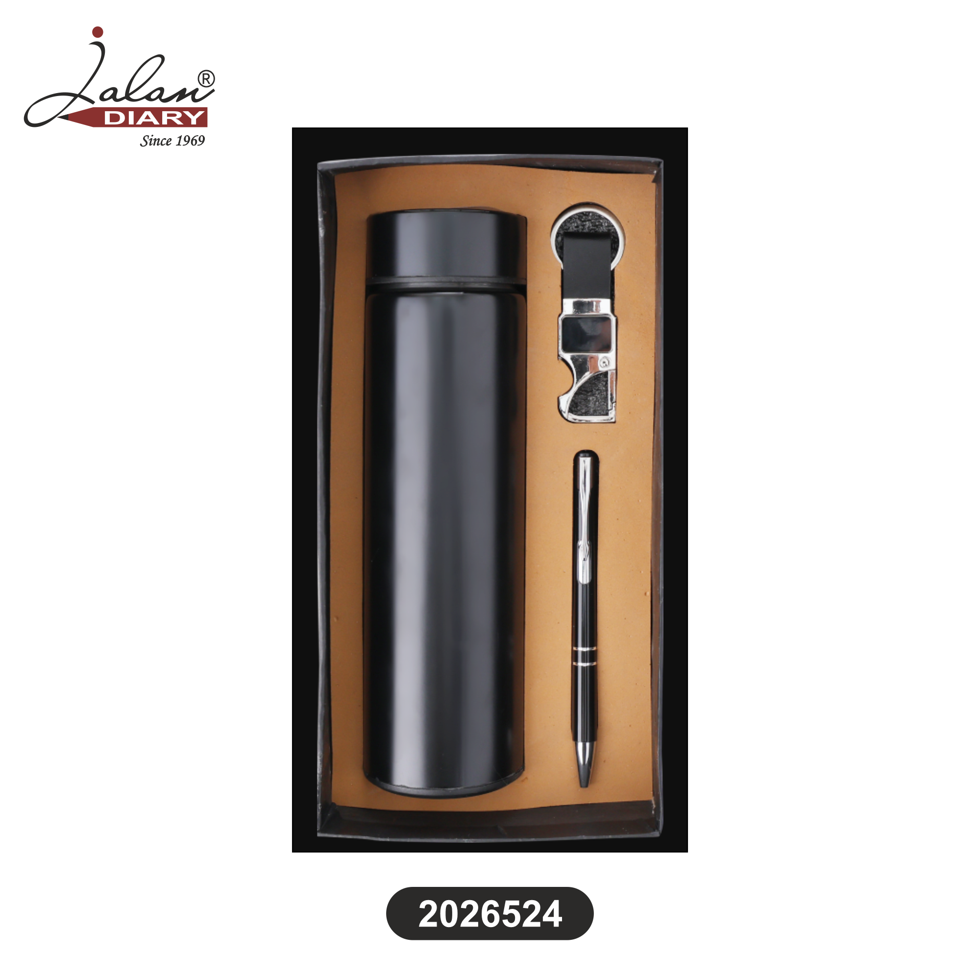 Premium Temperature Bottle, Metal Pen & Keychain Gift Set