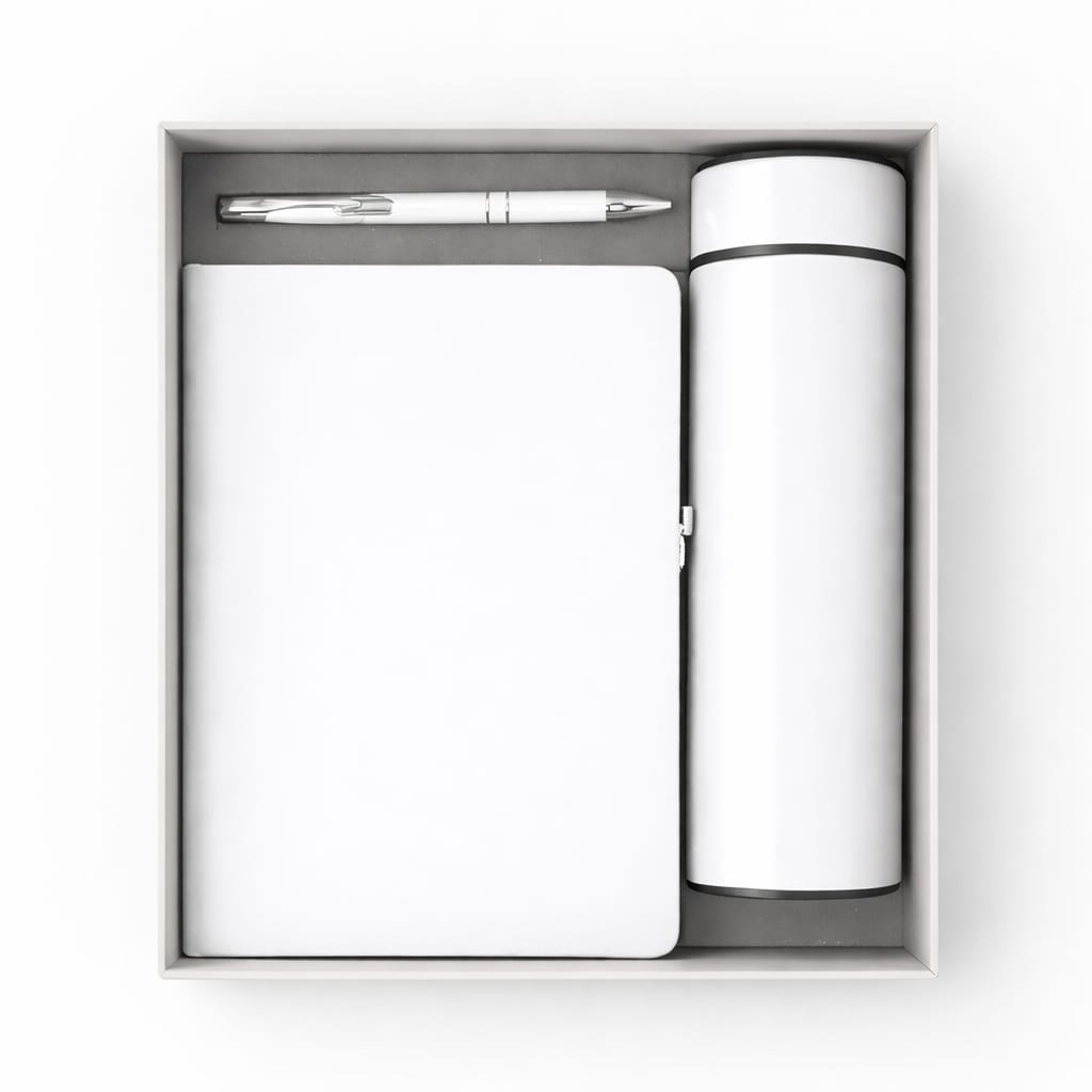2026523 White Executive Gift Set with Notebook & Bottle