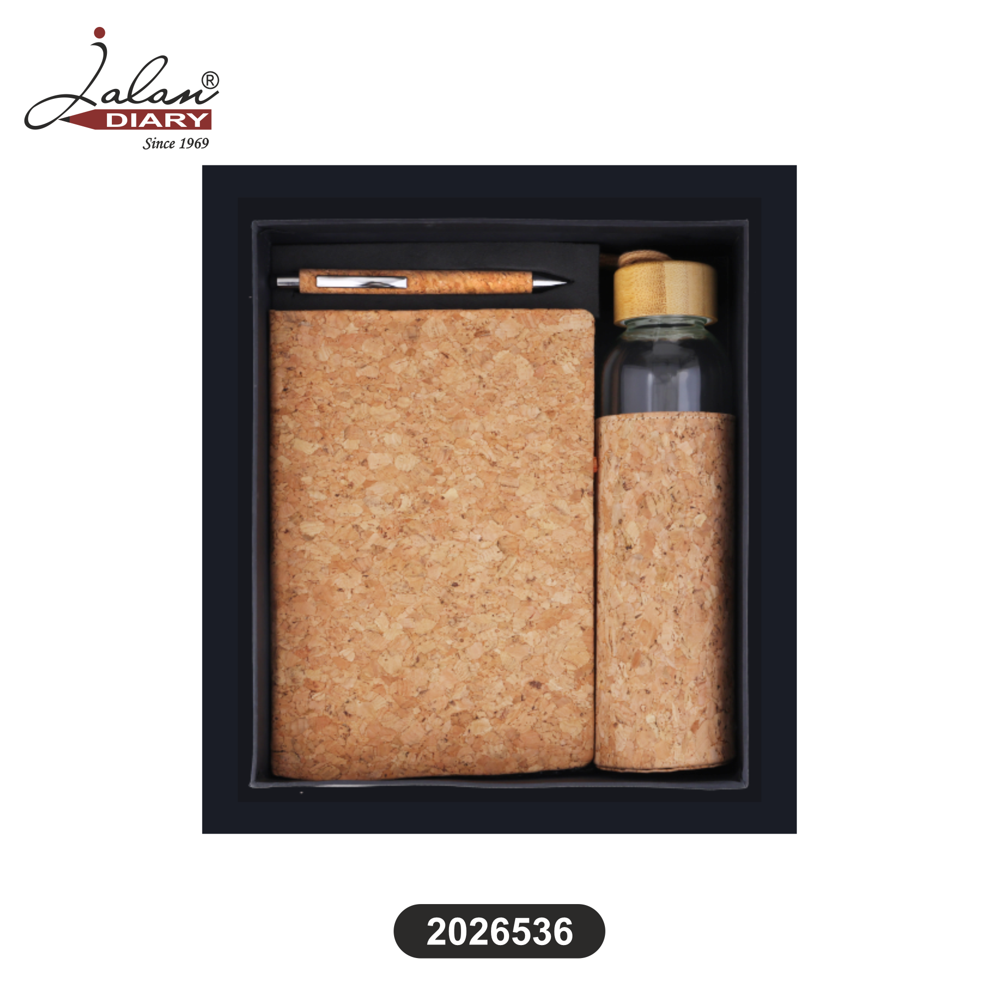 Premium Eco-Friendly Corporate Gift Combo Set – Cork Notebook, Cork Pen & Glass Bottle