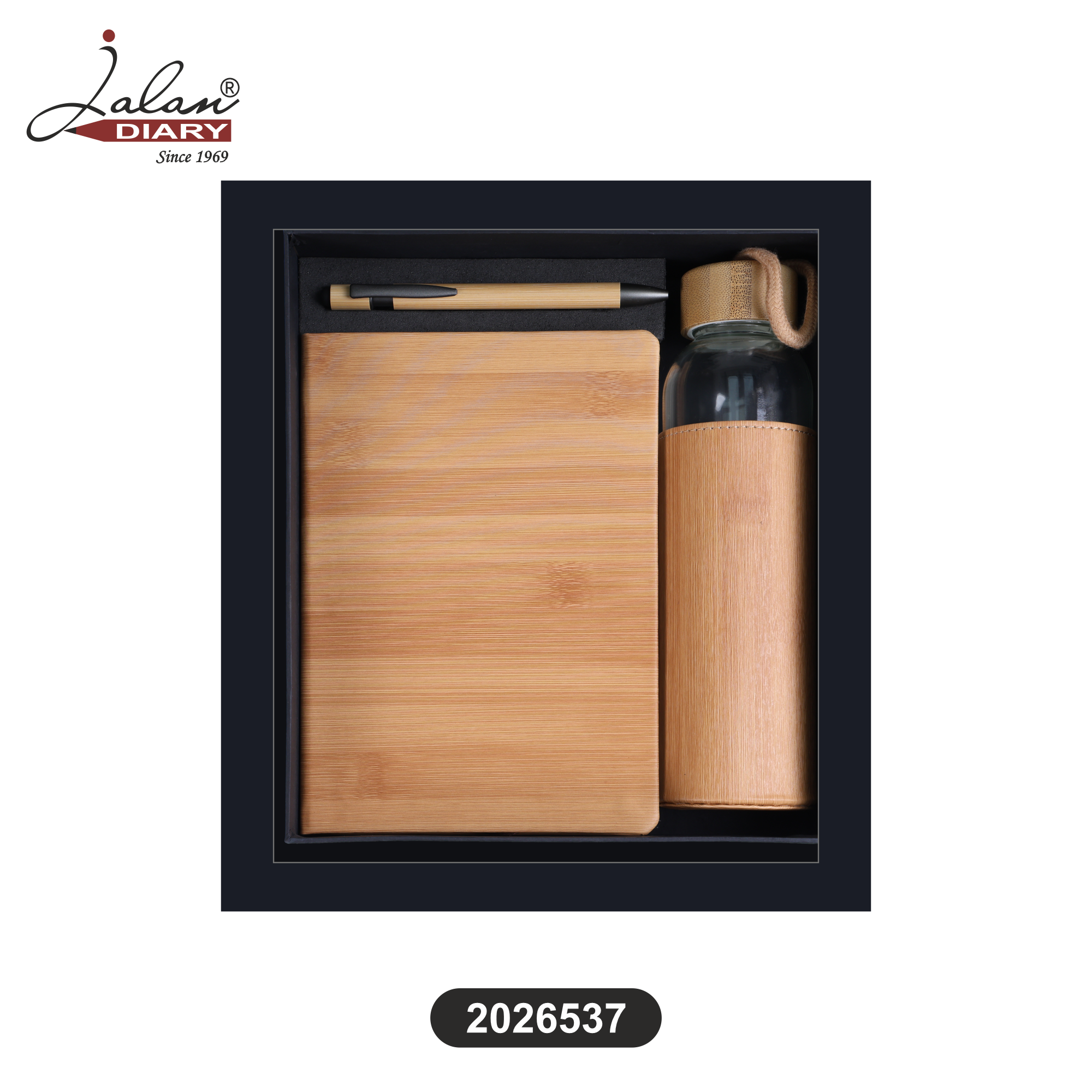 Premium Bamboo Corporate Gift Combo Set – Bamboo Notebook, Bamboo Pen & Glass Water Bottle