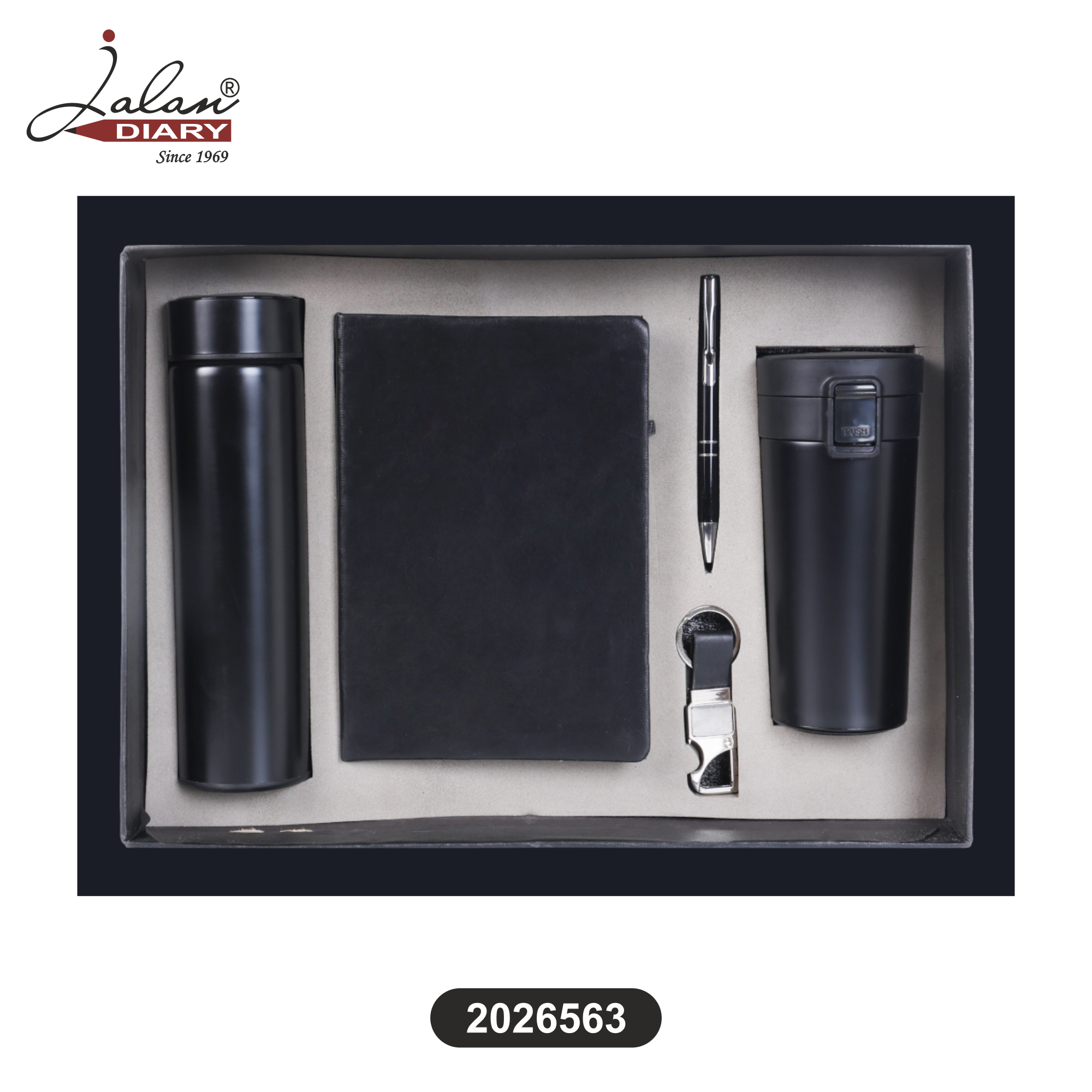 Premium Five-in-One Corporate Gift Set – A5 Notebook, Metal Pen, Metal Keychain, Gym Sipper & Temperature Bottle
